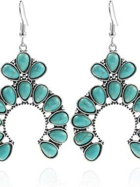 NEW Boho Western Turquoise Earrings Oval Boho Turquoise Flower Set Trendy